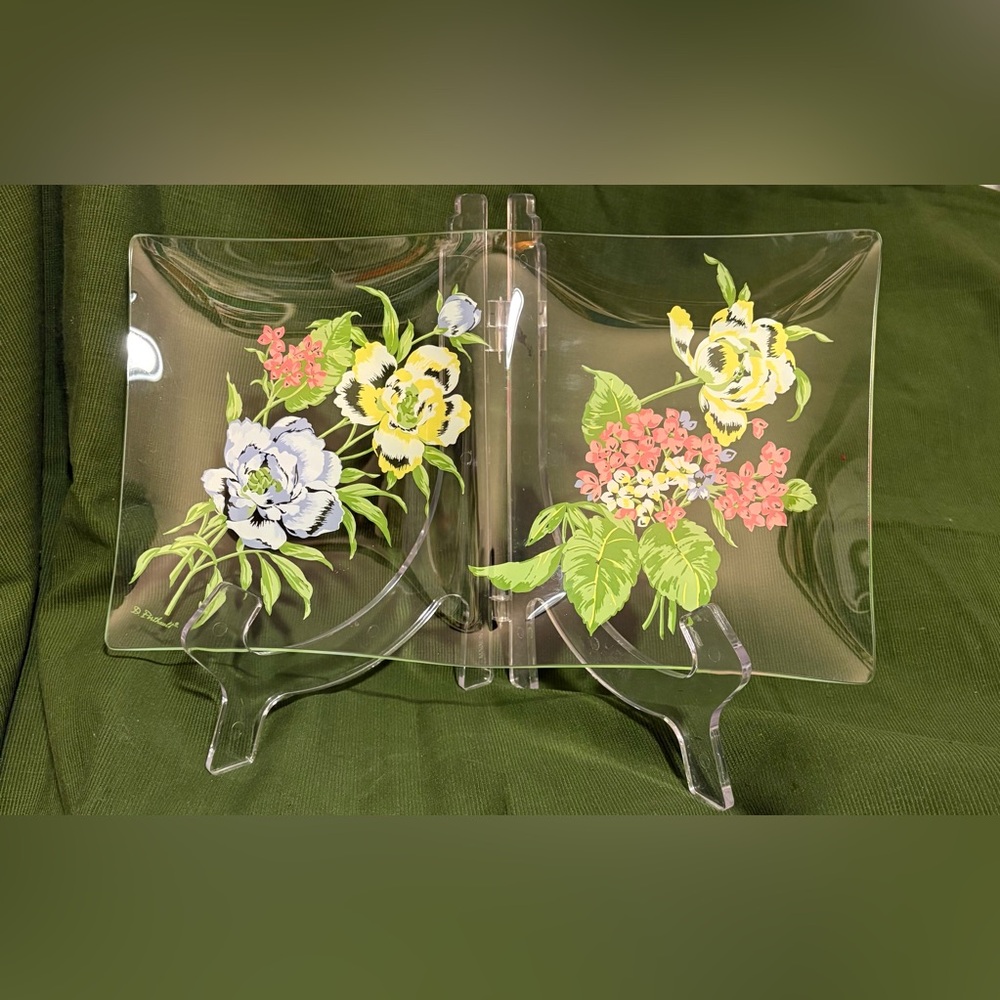 Vintage Floral Print Glass Tray